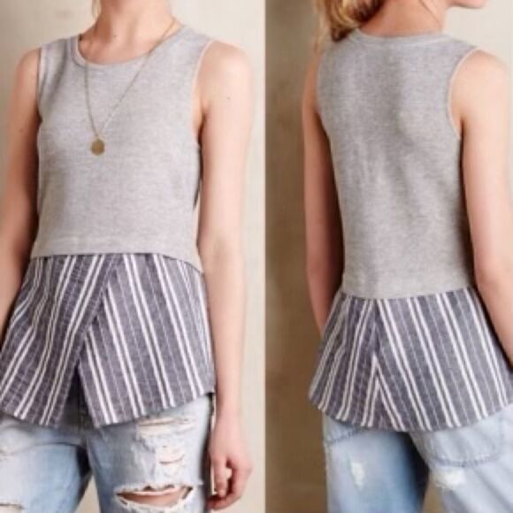 Sundays in Brooklyn Anthropologie Gray Ashton Striped Layered Tank Top Small - Picture 1 of 10